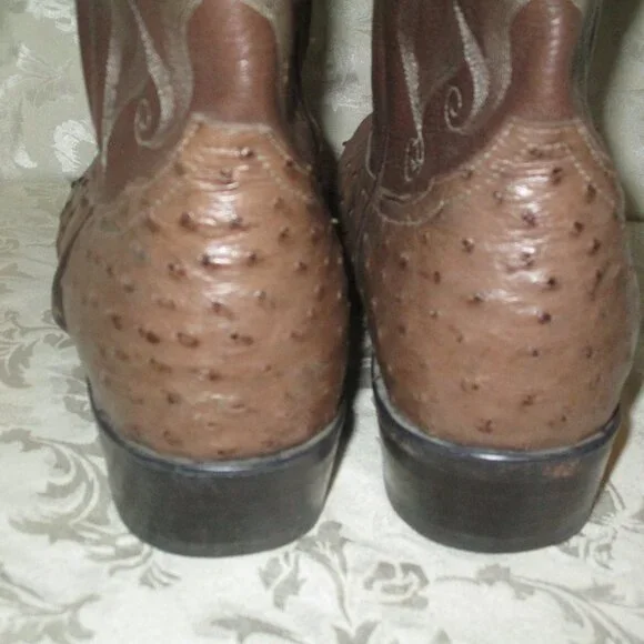 SIZE 13 TAN SADDLE TONY LAMA FULL QUILL OSTRICH COWBOY/WESTERN BROWN BOOTS - Picture 5 of 9